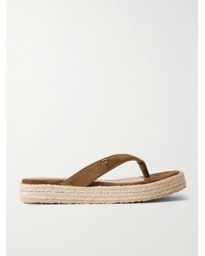 Gianvito Rossi Embellished Suede Platform Espadrille Flip Flops - Brown