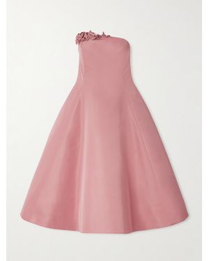 Oscar de la Renta Strapless Embellished Appliquéd Faille Midi Dress - Pink