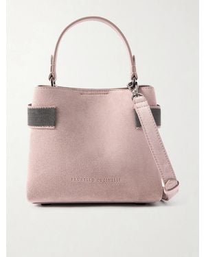 Brunello Cucinelli Bead-Detailed Suede Shoulder Bag - Pink