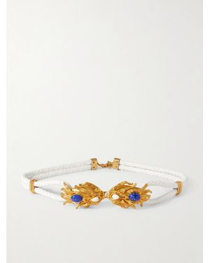Sonia Petroff Dragonfish Embellished Braided Leather Belt - Natural