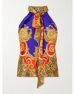 Versace Ärmellose Schluppenbluse Aus Bedruckter Seide - Blau