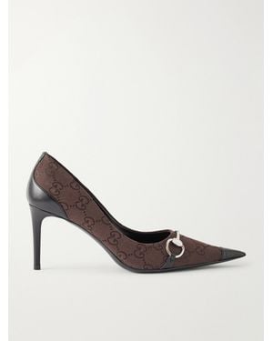 Gucci Donna Leather-Trimmed Canvas-Jacquard Court Shoes - Brown