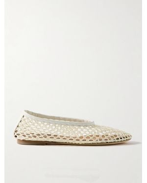 STAUD Alba Leather-Trimmed Crocheted Ballet Flats - Natural