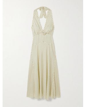 Doen Mazarin Ruffled Polka-Dot Silk-Blend Satin Halterneck Dress - White