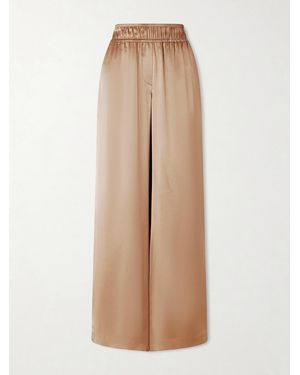 Brunello Cucinelli Stretch Silk-Blend Satin Wide-Leg Pants - Natural