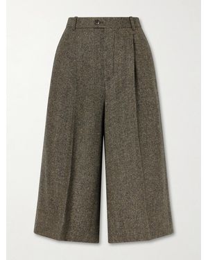 Saint Laurent Herringbone Wool-Blend Knee Shorts - Green