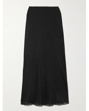 RIXO London Stassie Lace-Trimmed Satin Midi Skirt - Schwarz