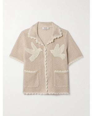 Sea Sally Appliquéd Crocheted Cotton Shirt - Natural
