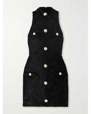 Balmain Button-Embellished Bouclé Jacquard-Knit Mini Dress - Black