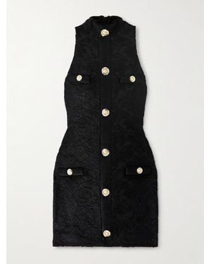 Balmain Button-Embellished Bouclé Jacquard-Knit Mini Dress - Black