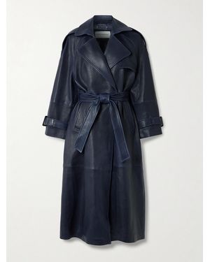 Nour Hammour Claudia Belted Textured-Leather Trench Coat - Blue