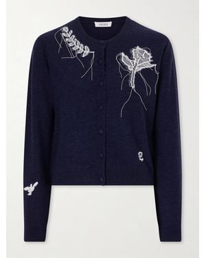 Erdem Embroidered Wool-Blend Cardigan - Blue