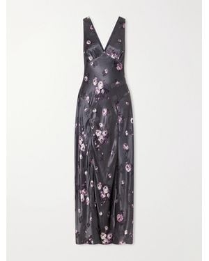 Anna Sui Floral-Print Satin Maxi Dress - Blue