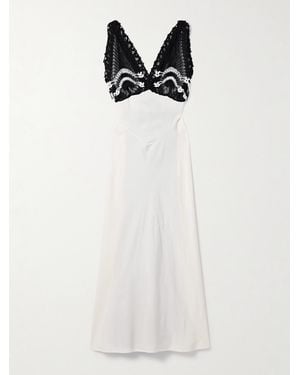 DIOTIMA Pavona Two-Tone Crocheted Cotton-Trimmed Twill Maxi Dress - White