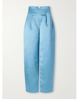 Ulla Johnson Edlyn Pleated Duchess-Satin Mid-Rise Barrel-Leg Pants - Blue