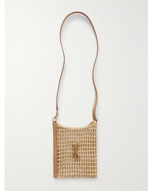Saint Laurent Oxalis Mini Leather-Trimmed Appliquéd Raffia Shoulder Bag - Natural