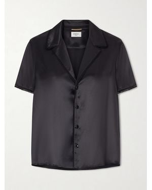 Saint Laurent Lace-Trimmed Silk-Satin Shirt - Black