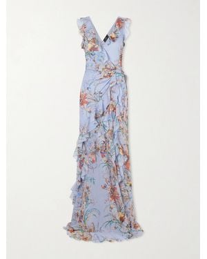 Etro Ruffled Tiered Paisley And Floral-Print Satin Maxi Dress - White