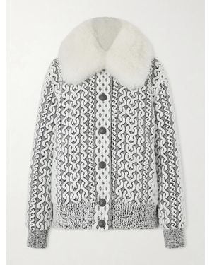Moncler Beille Bomber Jacket With Detachable Shearling Collar - White