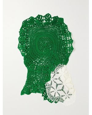 The Row Christa Asymmetric Two-Tone Crocheted Cotton Top - Green