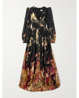 Zuhair Murad Antique Shard Metallic Printed Silk-Chiffon Gown - Black