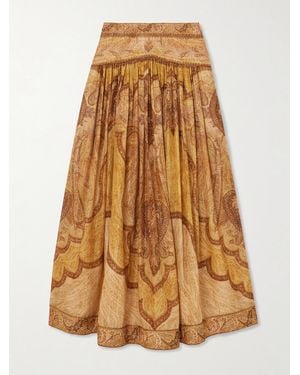 Zimmermann Wanderlust Gathered Printed Cotton-Blend Maxi Skirt - Natural
