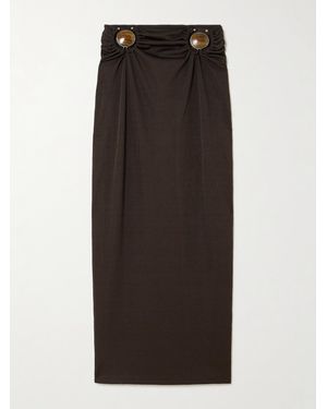 Christopher Esber Mineral Stone Embellished Ruched Ribbed Jersey Midi Skirt - Black
