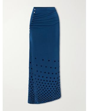 Rabanne Gathered Flocked Jersey Maxi Skirt - Blue
