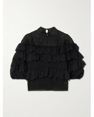 Ulla Johnson Corinna Ruffled Tiered Point D'Esprit And Chantilly Lace Blouse - Black
