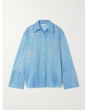 Oséree Lumière Metallic Stretch-Knit Shirt - Blue