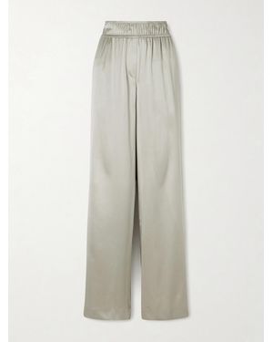 Brunello Cucinelli Silk-Blend Satin Wide-Leg Pants - White