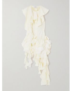 McQueen Asymmetric Open-Back Ruffled Silk-Chiffon Blouse - White