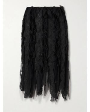 PAULINE DUJANCOURT Tulle-Trimmed Brushed-Knit Midi Skirt - Black