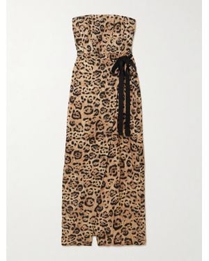 Agua Bendita Cinéfila Strapless Wrap-Effect Leopard-Print Jersey Midi Dress - Natural