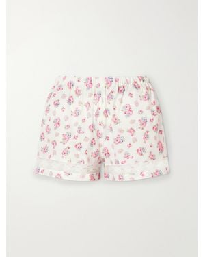 Loretta Caponi Rosita Lace-Trimmed Floral-Print Cotton Shorts - Pink