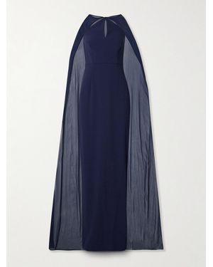 Roland Mouret Cape-Effect Silk Chiffon-Trimmed Crepe Gown - Blue