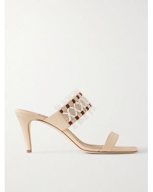Manolo Blahnik Efeso 70 Fringed Raffia And Leather Sandals - White