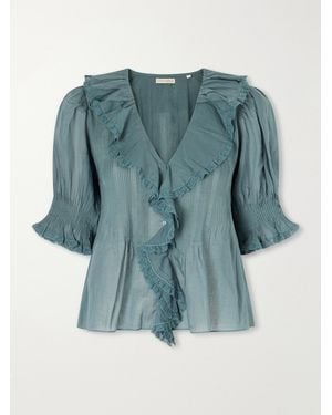 Doen Henri Lace-Trimmed Organic Cotton Blouse - Blue