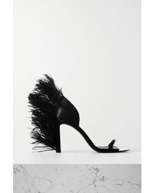 Sergio Rossi Area Feather-Trimmed Satin Sandals - Black