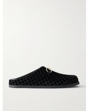 Gucci New Sol Horsebit-Detailed Leather-Trimmed Velvet Slippers - White