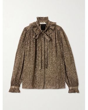 Chloé Pussy-Bow Metallic Chiffon Blouse - Brown