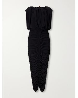 Aje. Lunaria Gathered Belted Jersey Midi Dress - Black
