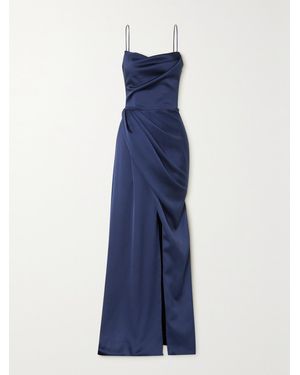 Rasario Asymmetric Gathered Satin-Crepe Gown - Blue