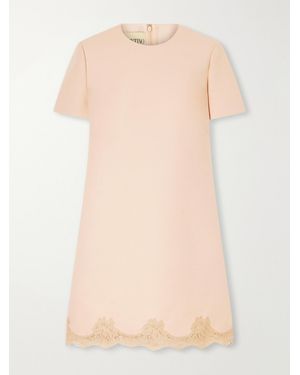 Valentino Garavani Lace-Trimmed Wool And Silk-Blend Crepe Mini Dress - Natural