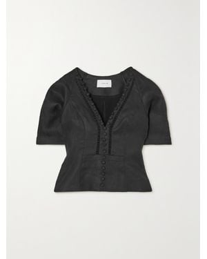 Joslin Studio Mallory Lace-Trimmed Linen-Batiste Blouse - Black