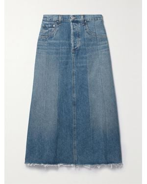 Citizens of Humanity Net Sustain Raian Frayed Panelled Organic Denim Midi Skirt - Blue