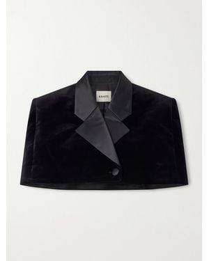 KHAITE Ilora Double-Breasted Cropped Cotton-Blend Velvet Jacket - Blue