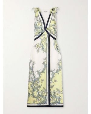 Veronica Beard Kaliza Twisted Floral-Print Twill Midi Dress - White