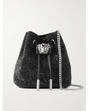 Versace Beuteltasche Aus Satin Mit Kristallen Und Faux Fur - Schwarz