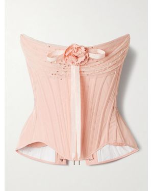 Wiederhoeft Wasp Strapless Sequin-Embellished Tulle-Trimmed Taffeta Bustier Top - Pink